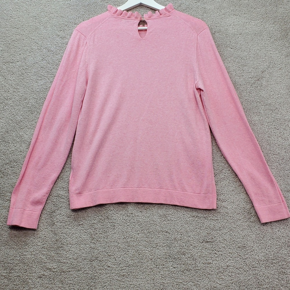 J.Crew Sweater Womens Medium Pink Cotton Long Sleeve Ruffle Neck Keyhole Back - Picture 5 of 10